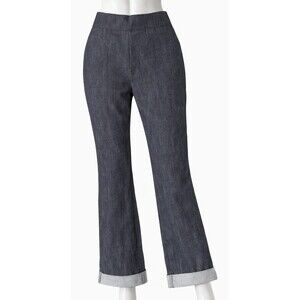 Laura Byrnes Womens Pull On Denim Pants Elastic Waist Straight Leg Cuffed Size L